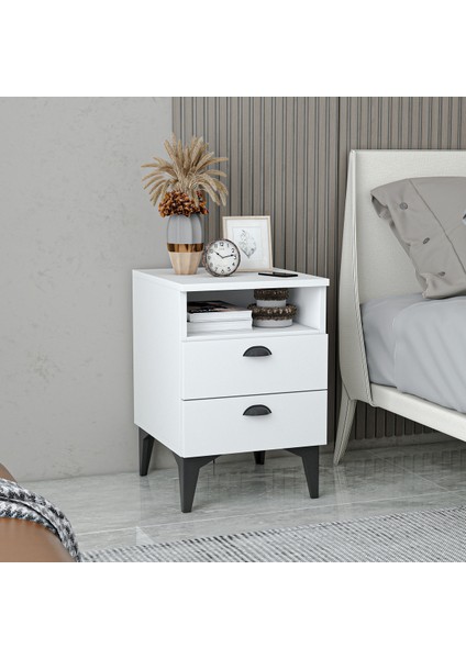 Afra Çift Çekmeceli Raflı Komodin