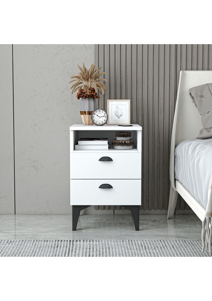 Afra Çift Çekmeceli Raflı Komodin fiyatları