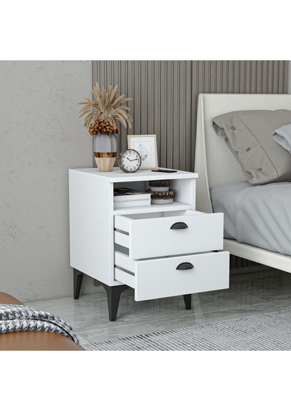 Afra Çift Çekmeceli Raflı Komodin modelleri