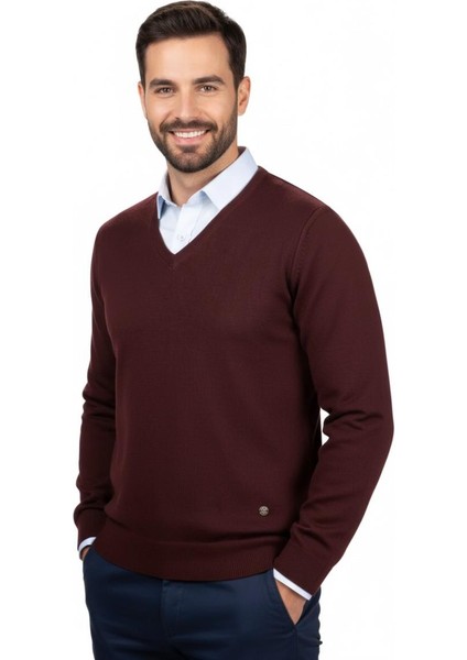 Erkek V Yaka Triko Kazak Çelik Örgü Klasik Kalıp 4241D BGL-ST04849