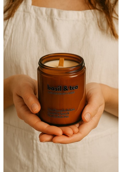 : Basil & Tea : Amber Cam Kavanozda : Kokulu Soya Mum (Reyhan, Bergamot, Siyah Çay, Ylang Ylang) modelleri