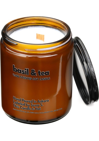 : Basil & Tea : Amber Cam Kavanozda : Kokulu Soya Mum (Reyhan, Bergamot, Siyah Çay, Ylang Ylang) fırsatları