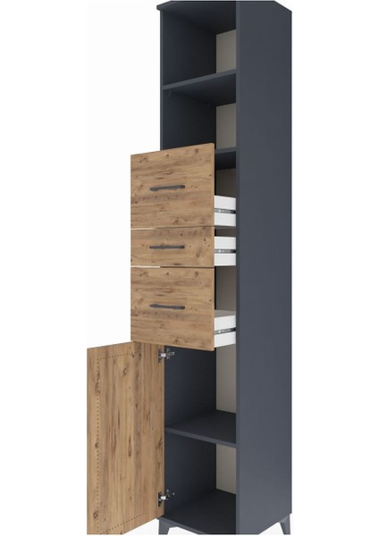 Hyperion Dolap 3 Raflı 3 Çekmeceli Tek Kapaklı 44X44X243 Antrasit-Çam indirimleri