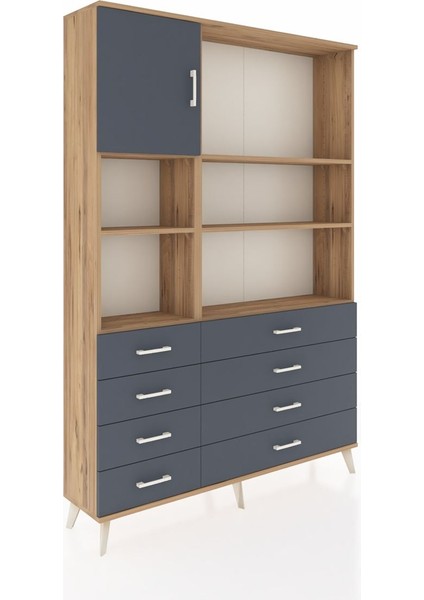 Arges Dolap 7 Raflı 8 Çekmeceli Tek Kapaklı 132X30X195 Çam-Antrasit/antrasit fiyatları