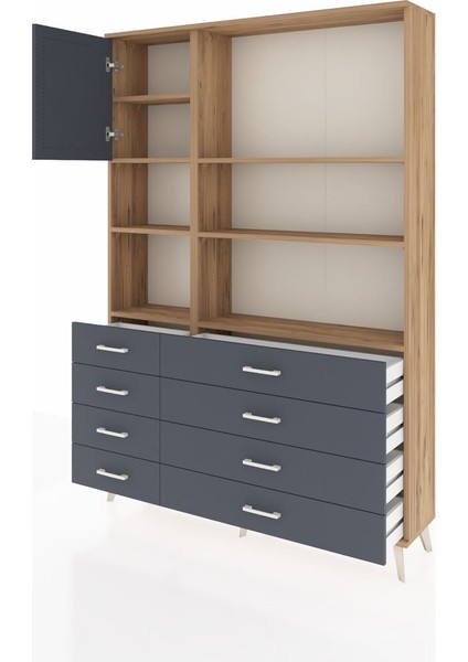 Arges Dolap 7 Raflı 8 Çekmeceli Tek Kapaklı 132X30X195 Çam-Antrasit/antrasit modelleri
