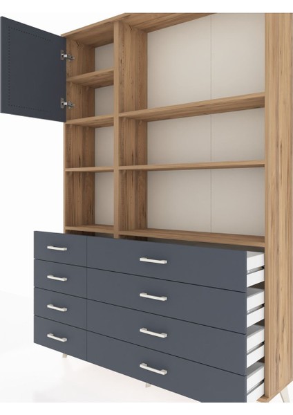 Arges Dolap 7 Raflı 8 Çekmeceli Tek Kapaklı 132X30X195 Çam-Antrasit/antrasit fırsatları
