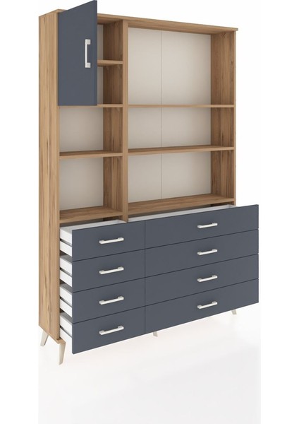 Arges Dolap 7 Raflı 8 Çekmeceli Tek Kapaklı 132X30X195 Çam-Antrasit/antrasit indirimleri