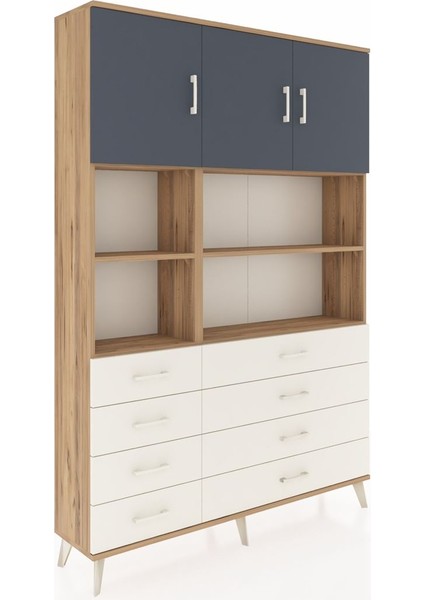 Arges Dolap 8 Raflı 8 Çekmeceli 3 Kapaklı 132X30X195 Çam-Antrasit/aytaşı fiyatları