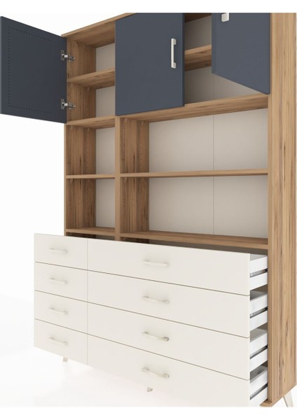 Arges Dolap 8 Raflı 8 Çekmeceli 3 Kapaklı 132X30X195 Çam-Antrasit/aytaşı fırsatları