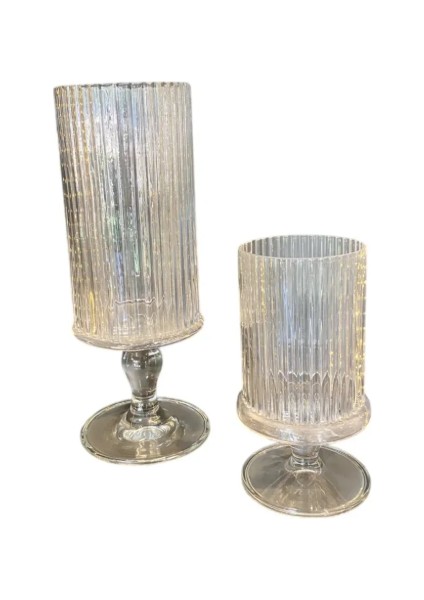 Şık Cam Ayaklı Dekoratif Mumluk Seti – 2’li Büyük Boy Cam Şamdan fiyatları