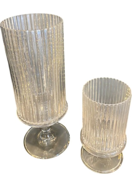 Şık Cam Ayaklı Dekoratif Mumluk Seti – 2’li Büyük Boy Cam Şamdan