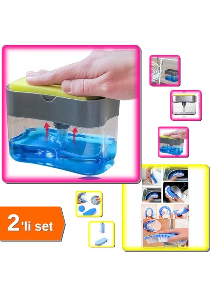 Pompa Mekanizmalı Sabunluk + Esnek Fırça Ikili Set QWE789