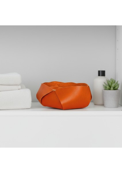 Hakiki Deri El Yapımı Sepet, Deri Düzenleyici Dekoratif Sepet, Deri Sepet Düzenleyici