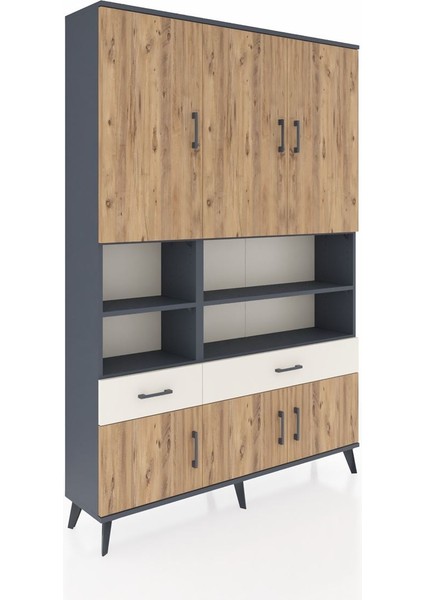 Arges Dolap 8 Raflı 2 Çekmeceli 6 Kapaklı 132X30X195 Antrasit-Çam/aytaşı fiyatları