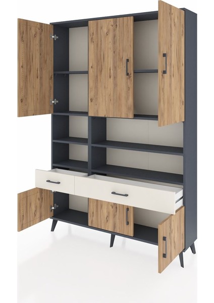 Arges Dolap 8 Raflı 2 Çekmeceli 6 Kapaklı 132X30X195 Antrasit-Çam/aytaşı modelleri