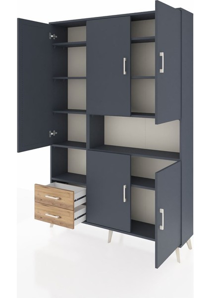 Arges Dolap 10 Raflı 2 Çekmeceli 5 Kapaklı 132X30X195 Antrasit-Antrasit/çam modelleri