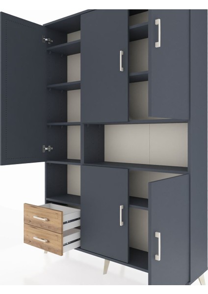 Arges Dolap 10 Raflı 2 Çekmeceli 5 Kapaklı 132X30X195 Antrasit-Antrasit/çam fırsatları