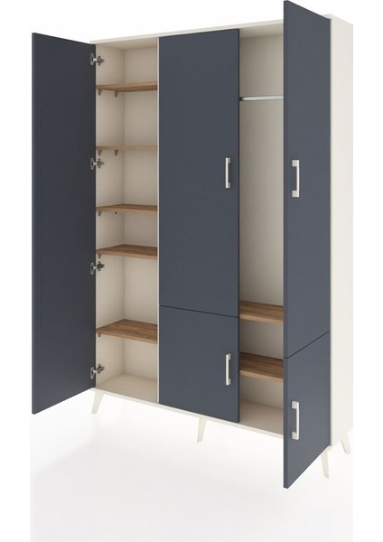 Arges Dolap 7 Raflı 5 Kapaklı Tek Askılı 132X30X195 Aytaşı-Antrasit/çam modelleri