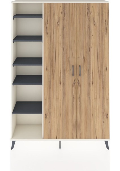 Arges Dolap 7 Raflı 2 Kapaklı Tek Askılı 132X30X195 Aytaşı-Çam/antrasit