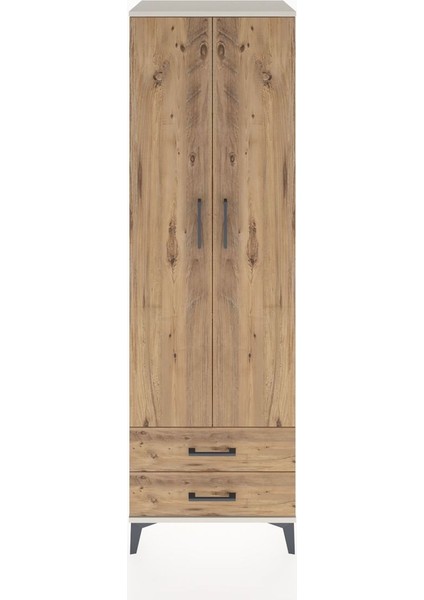 Hyperion Dolap 2 Raflı 2 Çekmeceli Tek Askılı 60X44X195 Aytaşı-Çam