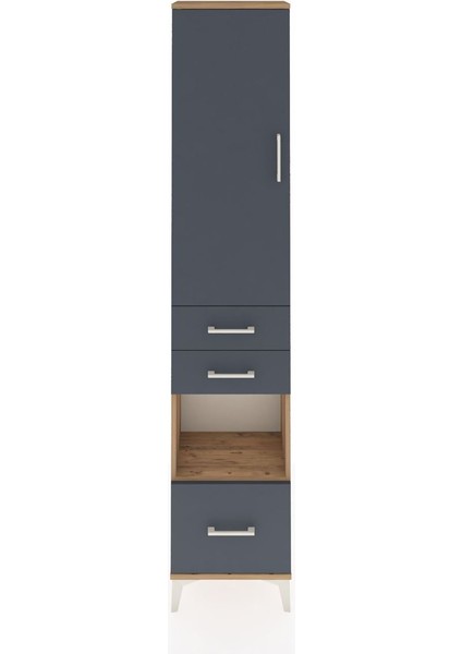 Arges Dolap 4 Raflı 3 Çekmeceli Tek Kapaklı 44X30X221 Çam-Antrasit