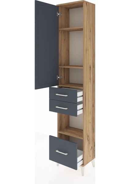 Arges Dolap 4 Raflı 3 Çekmeceli Tek Kapaklı 44X30X221 Çam-Antrasit fırsatları