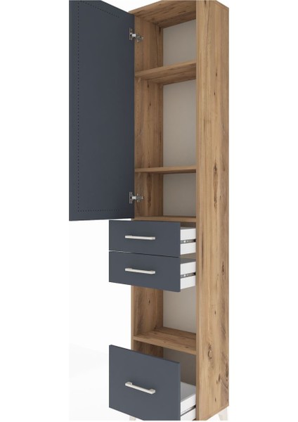 Arges Dolap 4 Raflı 3 Çekmeceli Tek Kapaklı 44X30X221 Çam-Antrasit indirimleri