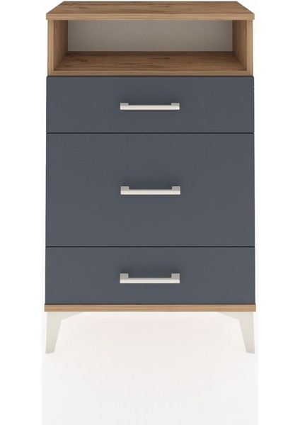 Arges Komodin Tek Raflı 3 Çekmeceli 60X30X96 Çam-Antrasit