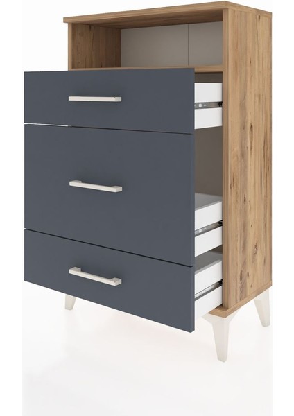Arges Komodin Tek Raflı 3 Çekmeceli 60X30X96 Çam-Antrasit fırsatları