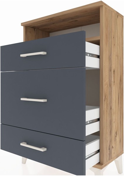 Arges Komodin Tek Raflı 3 Çekmeceli 60X30X96 Çam-Antrasit indirimleri