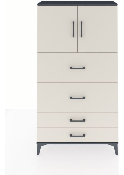 Arges Dolap 2 Raflı 4 Çekmeceli 2 Kapaklı 88X30X163 Antrasit-Aytaşı