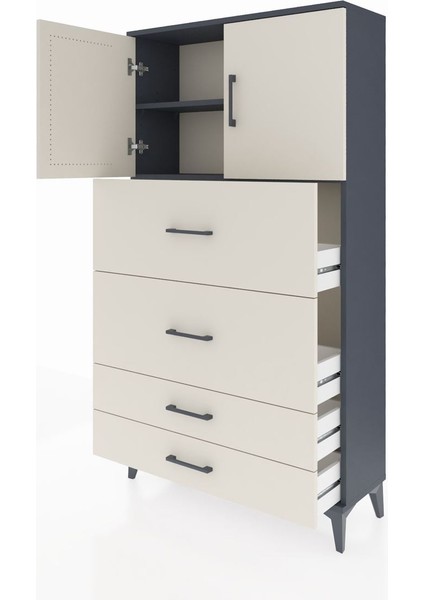 Arges Dolap 2 Raflı 4 Çekmeceli 2 Kapaklı 88X30X163 Antrasit-Aytaşı indirimleri