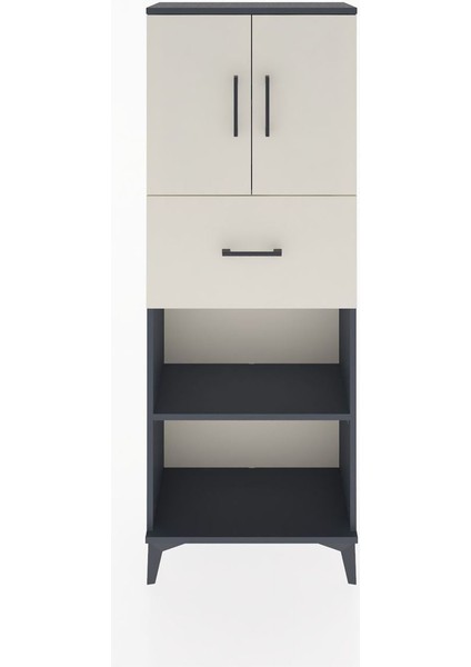 Arges Dolap 3 Raflı Tek Çekmeceli 2 Kapaklı 60X30X163 Antrasit-Aytaşı