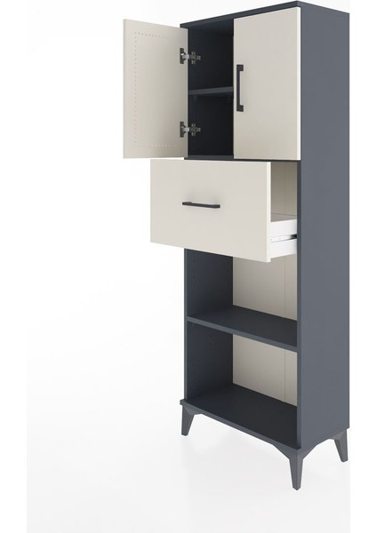 Arges Dolap 3 Raflı Tek Çekmeceli 2 Kapaklı 60X30X163 Antrasit-Aytaşı fırsatları