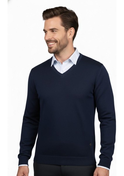 Erkek V Yaka Triko Kazak Çelik Örgü Klasik Kalıp 4241D BGL-ST04849