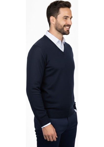 Erkek V Yaka Triko Kazak Çelik Örgü Klasik Kalıp 4241D BGL-ST04849 modelleri