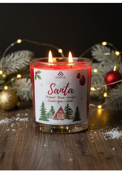 SANTA Kokulu Mum – Portakal, Tarçın & Vanilya – Yılbaşı Ruhunu Yansıtan Sıcak Atmosfer – Soya & Hindistan Cevizi Bazlı ve Rafine Mineral ile Zenginleştirilmiş Özgün Mum Karışımı – 150 Gram - ODRIUS
