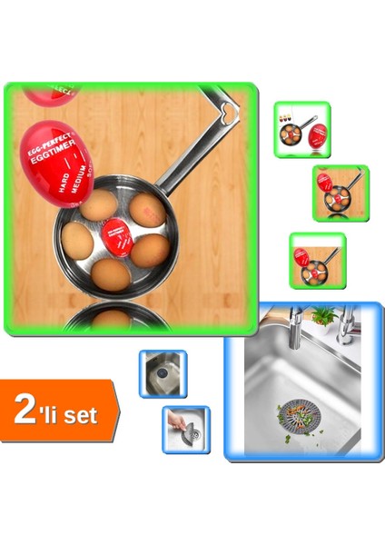 Dublor Yumurta + Yuvarlak Süzgeçli Silikon Mutfak Süzgeci 2'li Set 7H8I9J