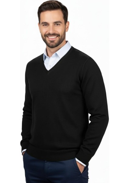 Erkek V Yaka Triko Kazak Çelik Örgü Klasik Kalıp 4241D BGL-ST04849