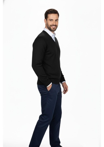 Erkek V Yaka Triko Kazak Çelik Örgü Klasik Kalıp 4241D BGL-ST04849 modelleri