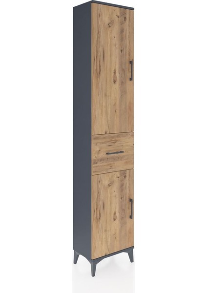 Arges Dolap 4 Raflı Tek Çekmeceli 2 Kapaklı 44X30X221 Antrasit-Çam fiyatları