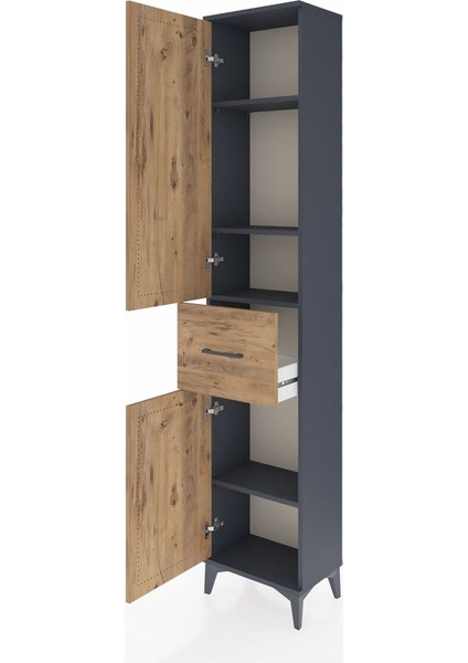 Arges Dolap 4 Raflı Tek Çekmeceli 2 Kapaklı 44X30X221 Antrasit-Çam fırsatları