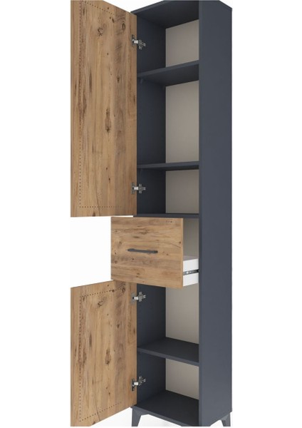 Arges Dolap 4 Raflı Tek Çekmeceli 2 Kapaklı 44X30X221 Antrasit-Çam indirimleri