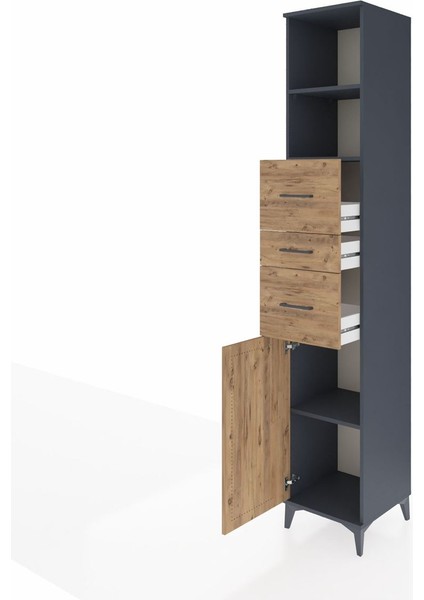 Hyperion Dolap 3 Raflı 3 Çekmeceli Tek Kapaklı 44X44X243 Antrasit-Çam fırsatları
