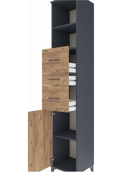 Hyperion Dolap 3 Raflı 3 Çekmeceli Tek Kapaklı 44X44X243 Antrasit-Çam indirimleri