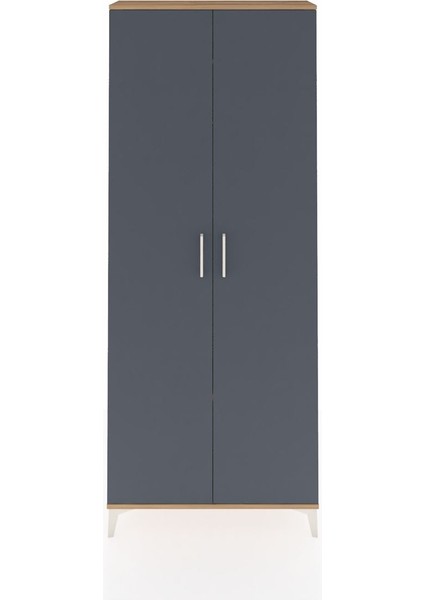 Arges Dolap 2 Raflı 2 Kapaklı Tek Askılı 88X30X221 Çam-Antrasit