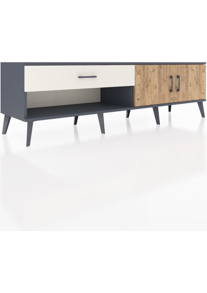 Hyperion Tv Ünitesi Tek Raflı Tek Çekmeceli 2 Kapaklı 176X44X51 Antrasit-Çam/aytaşı fiyatları