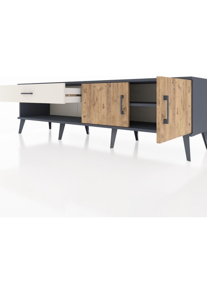 Hyperion Tv Ünitesi Tek Raflı Tek Çekmeceli 2 Kapaklı 176X44X51 Antrasit-Çam/aytaşı fırsatları