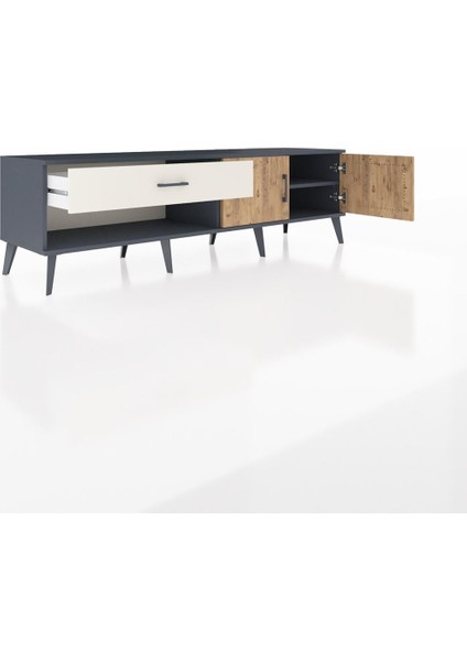 Hyperion Tv Ünitesi Tek Raflı Tek Çekmeceli 2 Kapaklı 176X44X51 Antrasit-Çam/aytaşı indirimleri