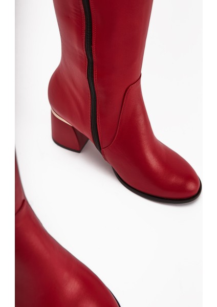 Kaylin Hakiki Deri Kırmızı Yılan Desenli Detaylı Kadın Topuklu Çizme fırsatları